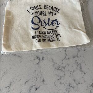 Cream and Blue Sister Quote Pouch